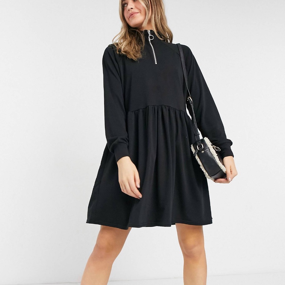 New look zip neck sweatshirt dress in black